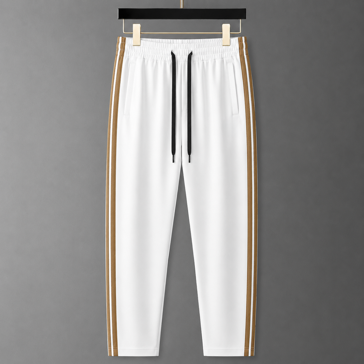 Men’s White Gold Side Stripe Premium Track Pant