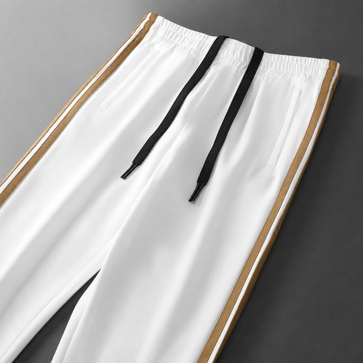 Men’s White Gold Side Stripe Premium Track Pant