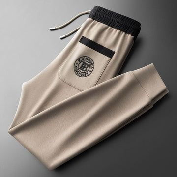 Men’s Beige Black Contrast Badge Detail Track Pant