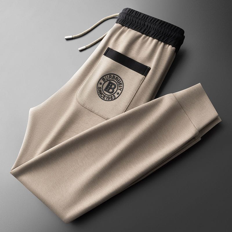 Men’s Beige Black Contrast Badge Detail Track Pant