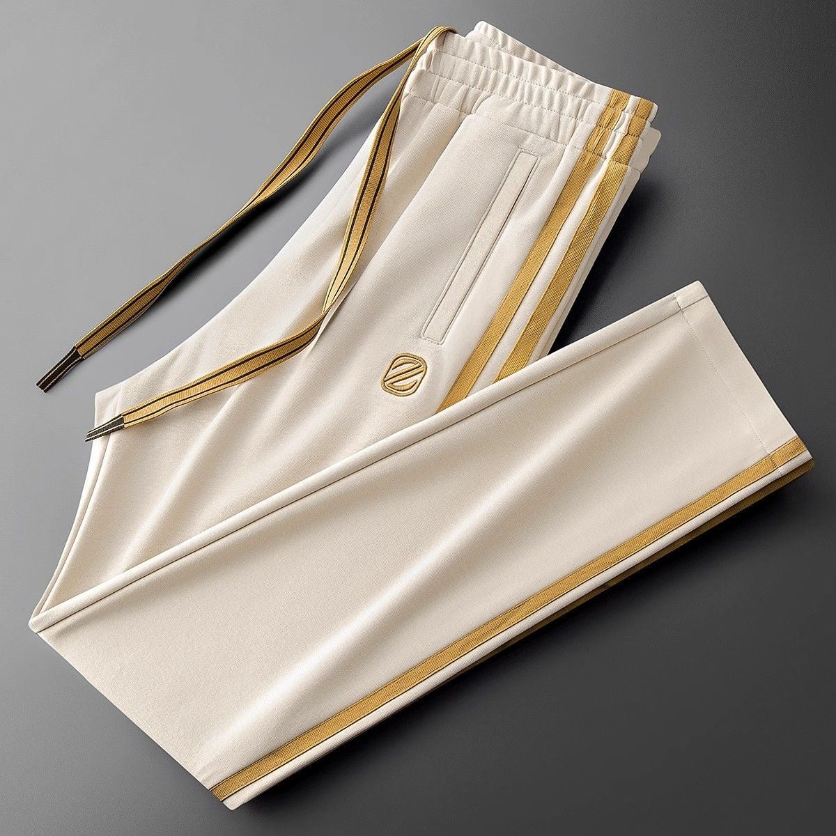 Men’s Beige Gold Side Stripe Premium Track Pant
