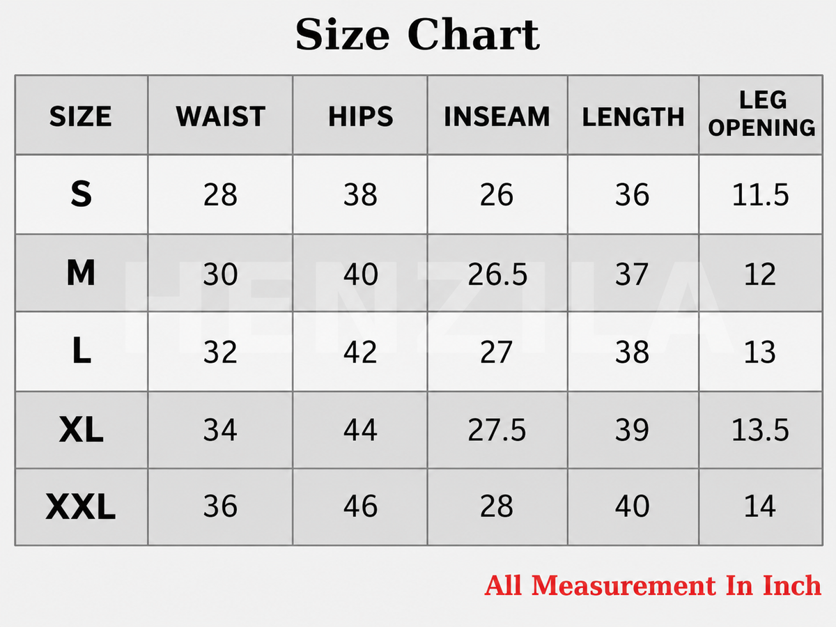 Men’s White Navy Contrast Pocket Jogger Track Pant Size Chart
