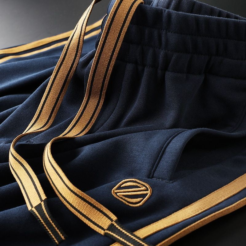 Men’s Navy Blue Gold Side Stripe Premium Track Pant