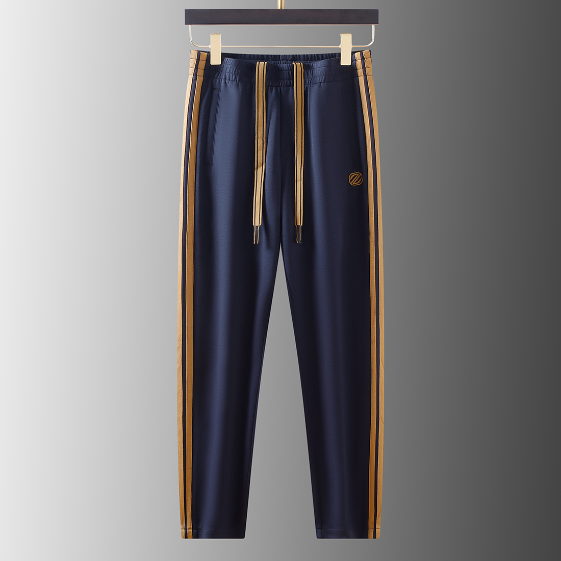 Men’s Navy Blue Gold Side Stripe Premium Track Pant