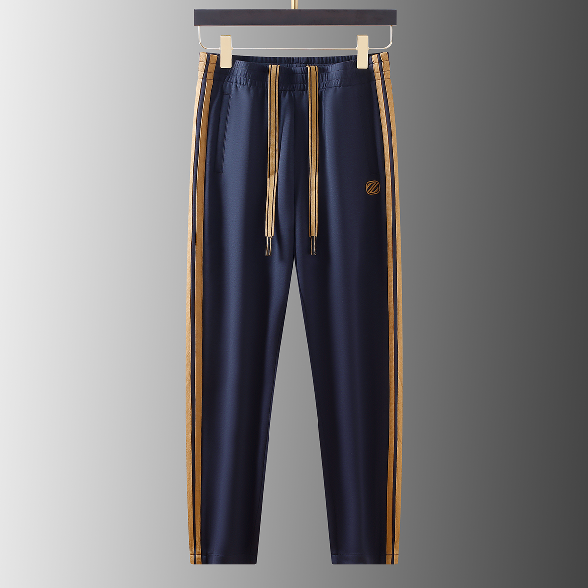 Men’s Navy Blue Gold Side Stripe Premium Track Pant