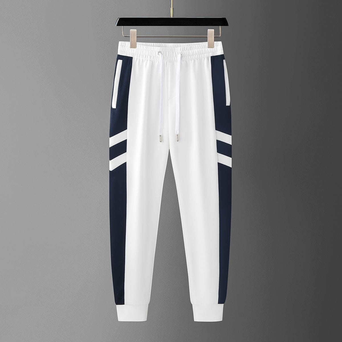 Men’s White Navy Side Stripe Jogger Track Pant
