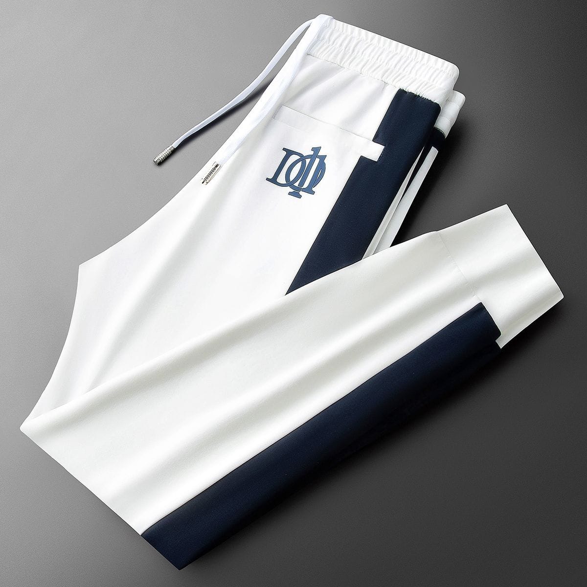 Men’s White Navy Contrast Side Panel Jogger Track Pant
