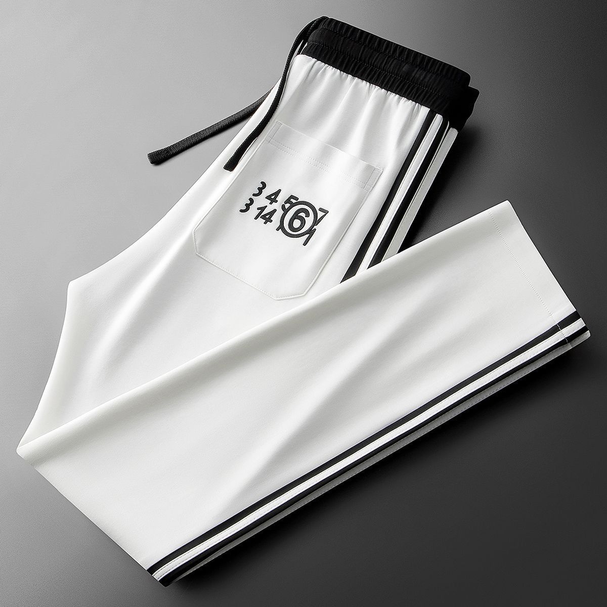 Men’s White Black Stripe Pocket Track Pant