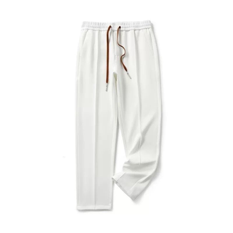Men’s White Brown Drawstring Straight Fit Track Pant