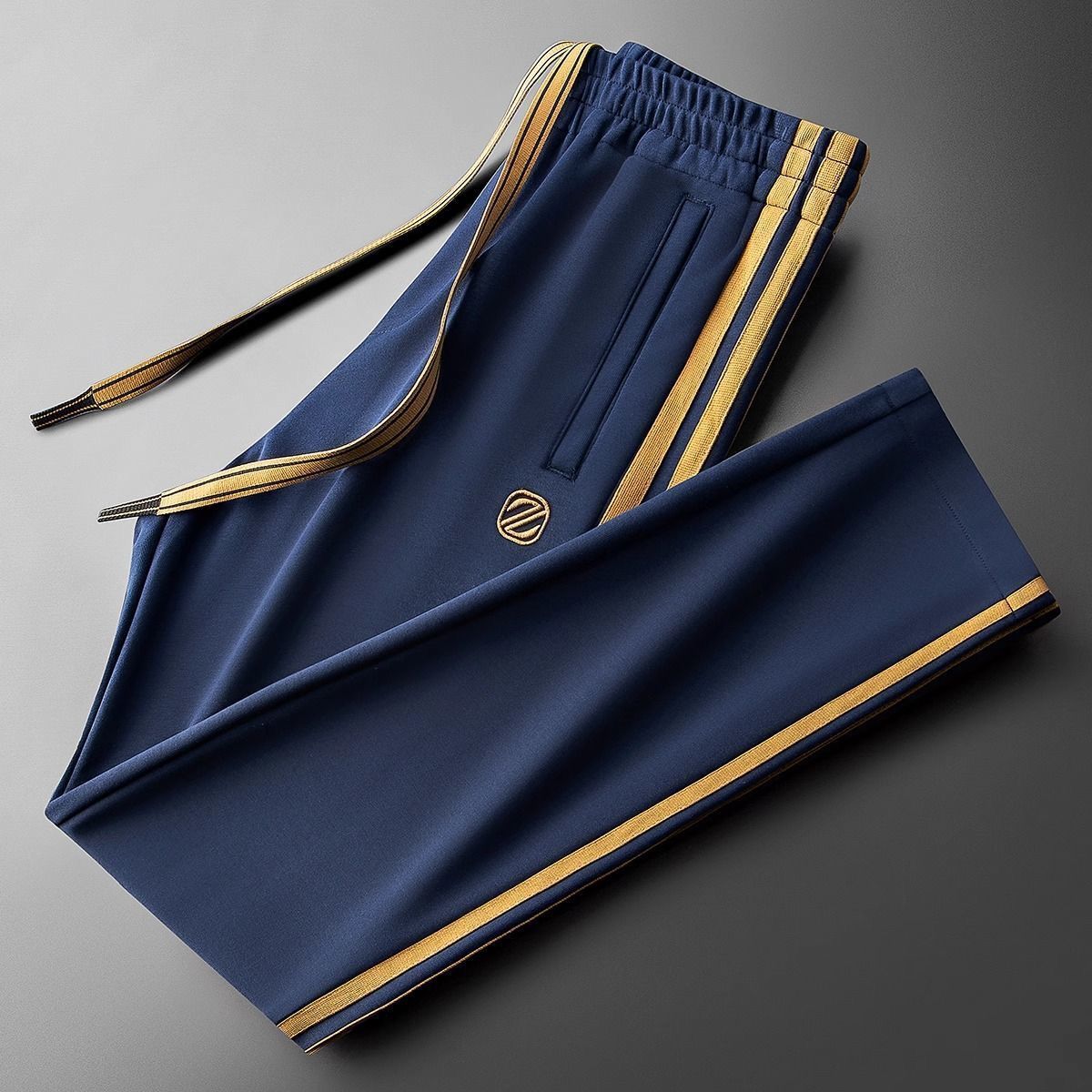 Men’s Navy Blue Gold Side Stripe Premium Track Pant