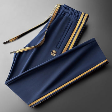 Men’s Navy Blue Gold Side Stripe Premium Track Pant