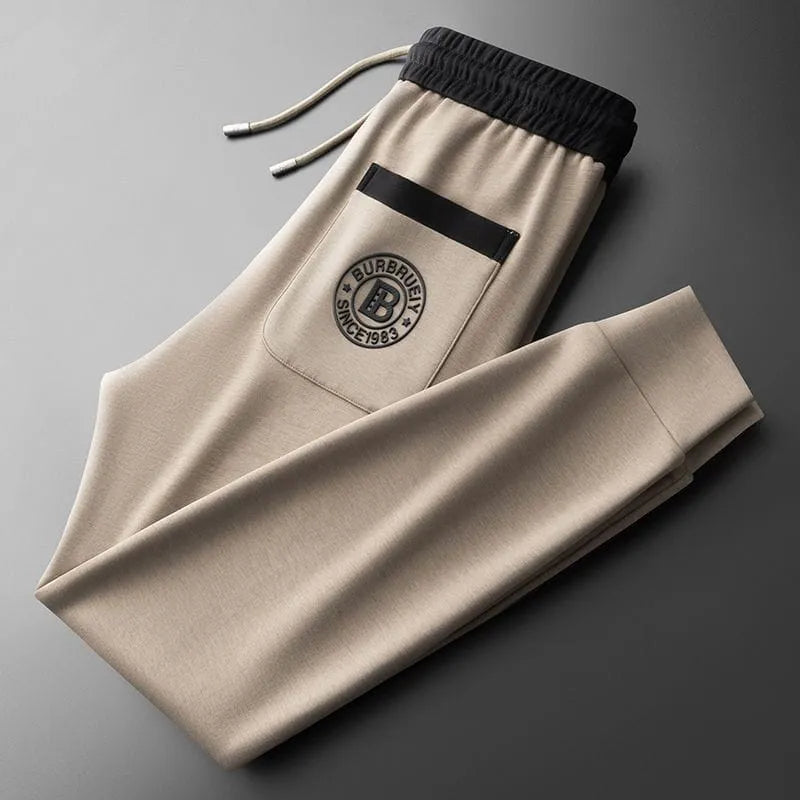 Men’s Beige Black Contrast Badge Detail Track Pant