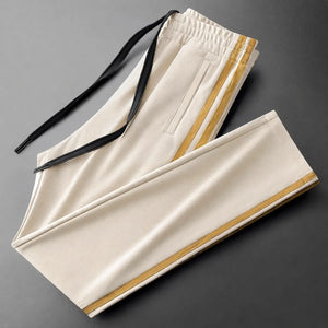 beige gold stripe trackpants